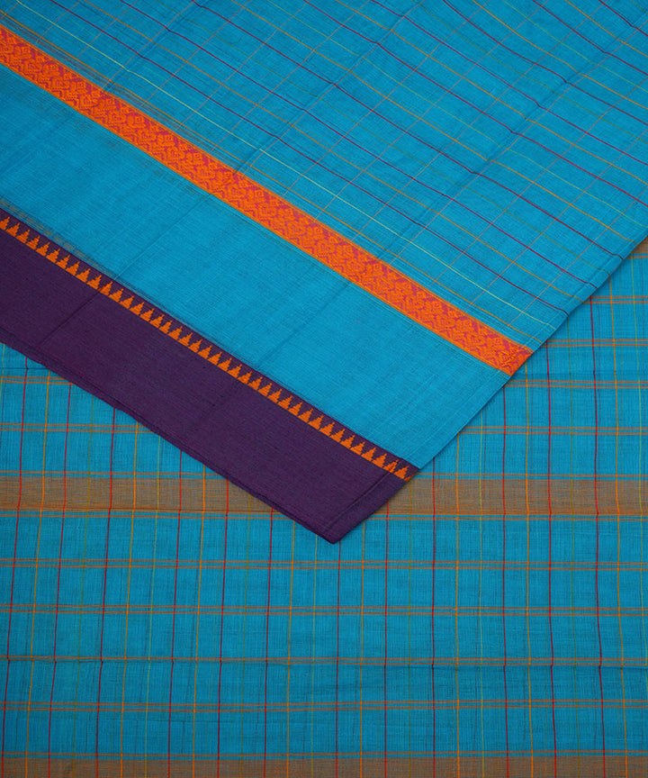 Sky blue purple cotton handwoven narayanapet saree