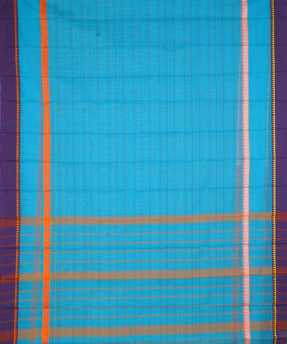 Sky blue purple cotton handwoven narayanapet saree