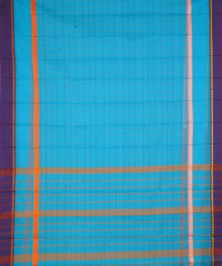Sky blue purple cotton handwoven narayanapet saree