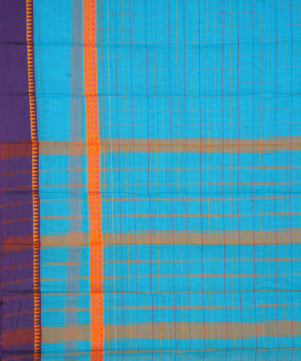 Sky blue purple cotton handwoven narayanapet saree