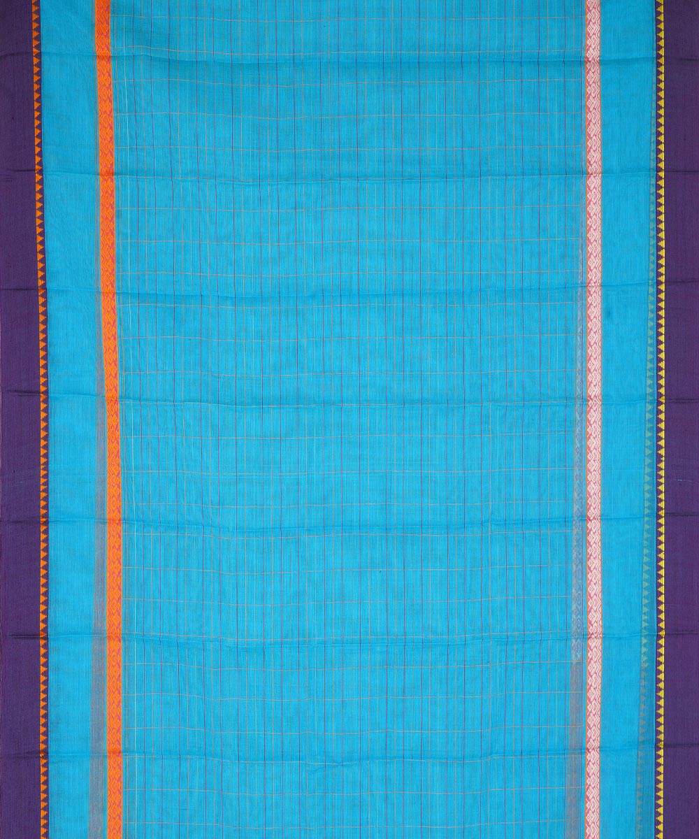 Sky blue purple cotton handwoven narayanapet saree