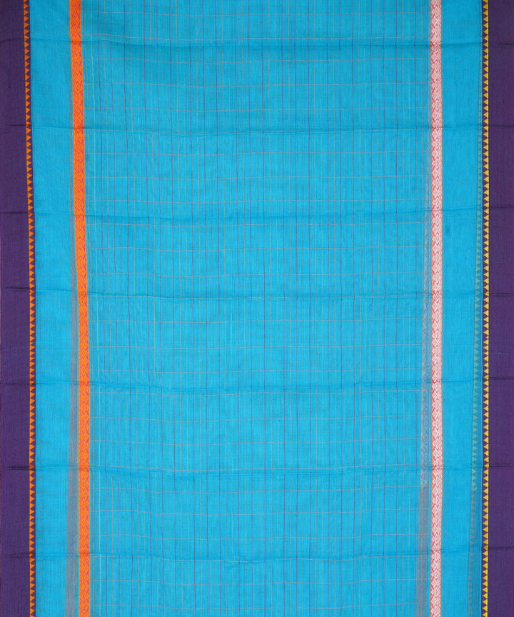 Sky blue purple cotton handwoven narayanapet saree