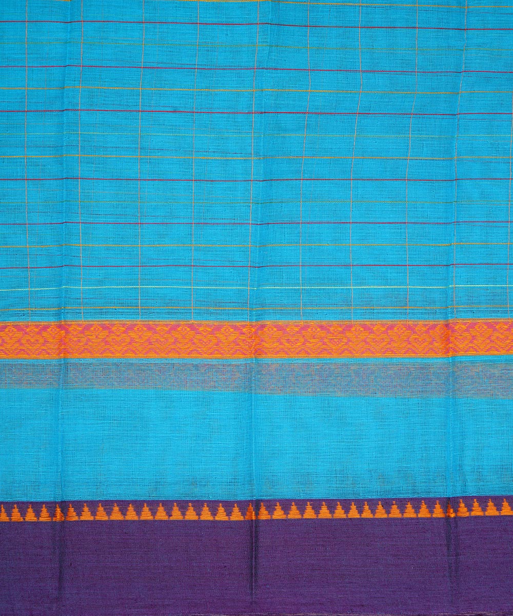 Sky blue purple cotton handwoven narayanapet saree