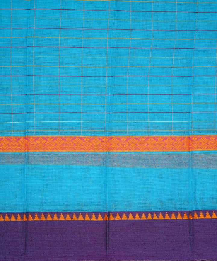 Sky blue purple cotton handwoven narayanapet saree
