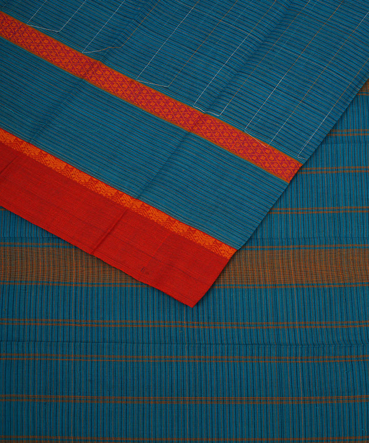 Sky blue red cotton handwoven narayanapet saree