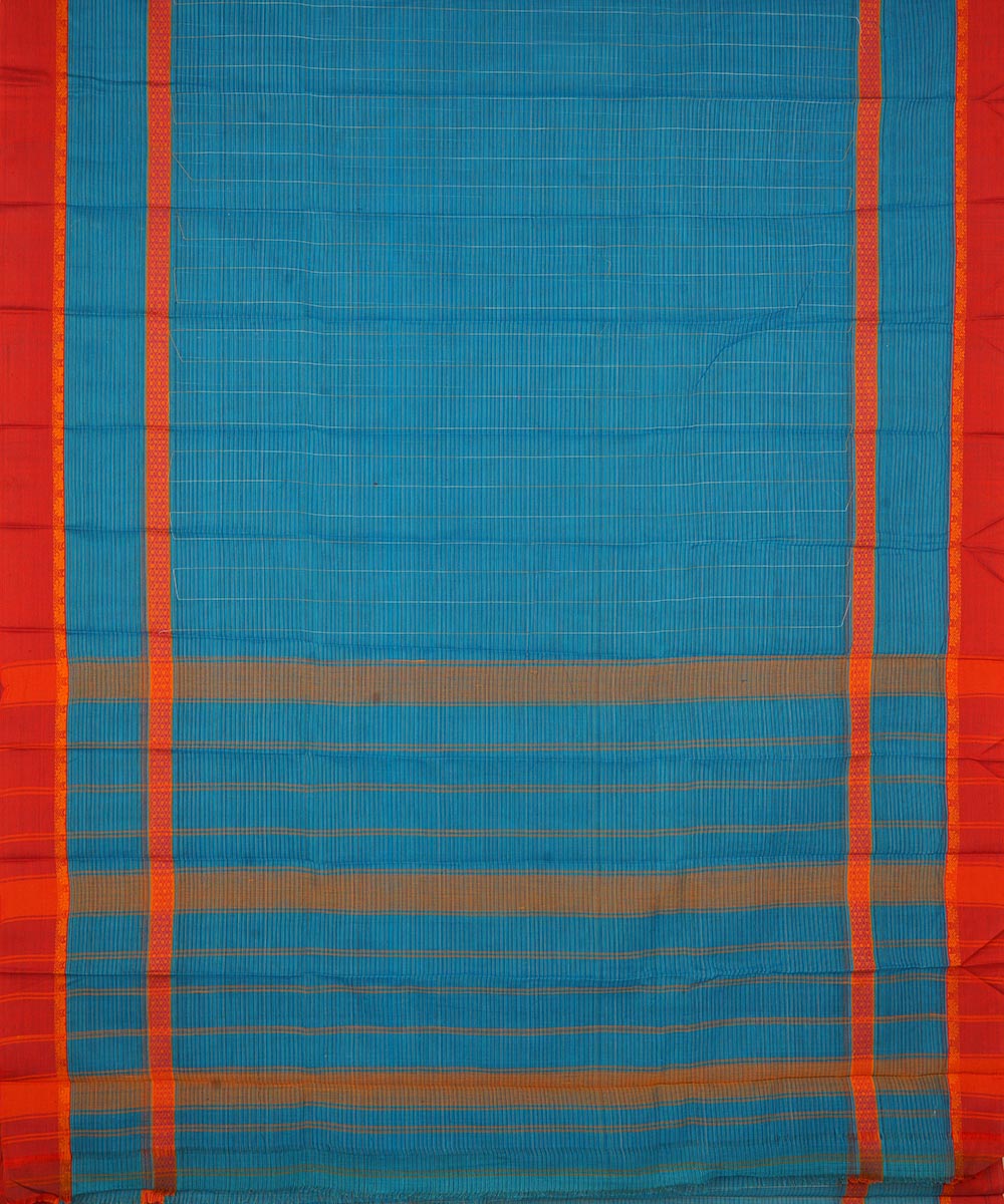 Sky blue red cotton handwoven narayanapet saree