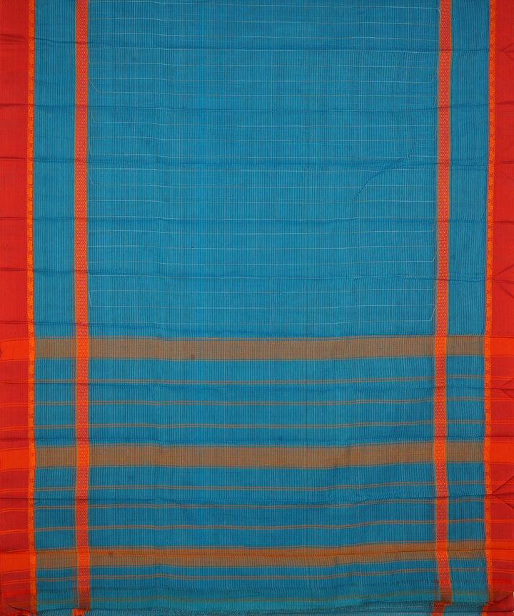 Sky blue red cotton handwoven narayanapet saree