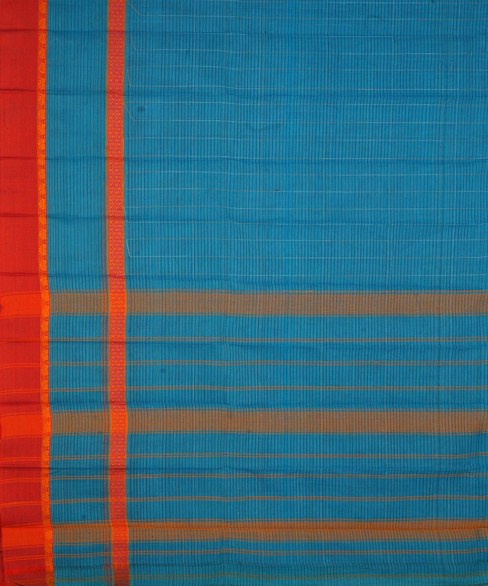 Sky blue red cotton handwoven narayanapet saree
