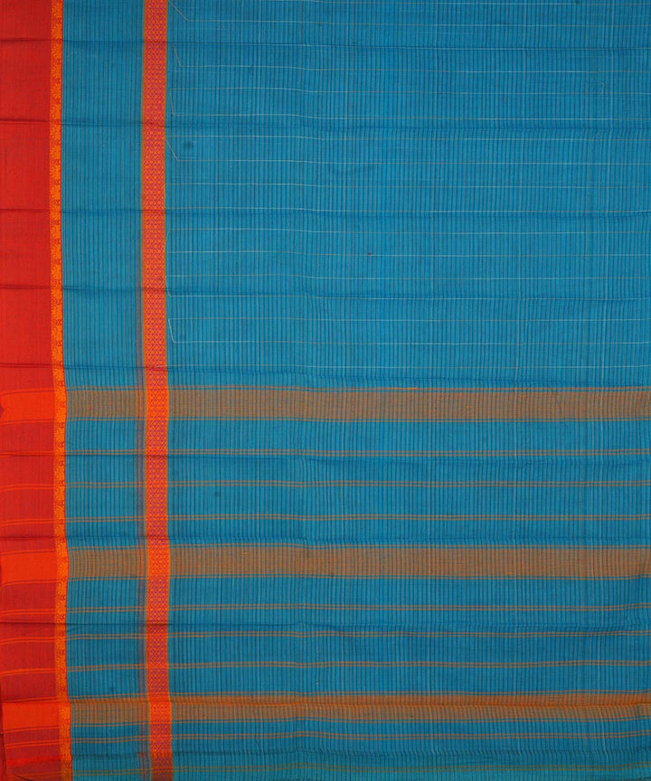Sky blue red cotton handwoven narayanapet saree