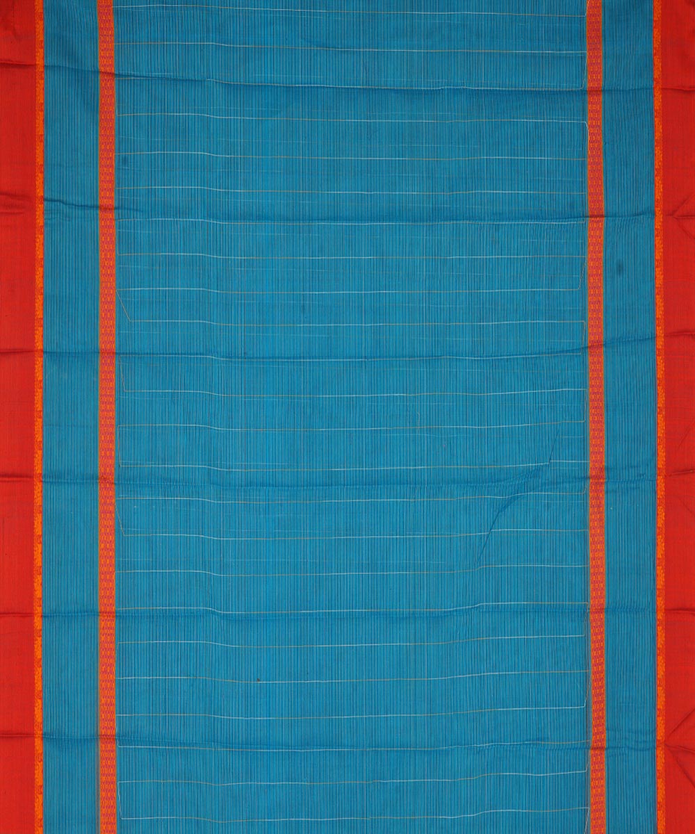 Sky blue red cotton handwoven narayanapet saree
