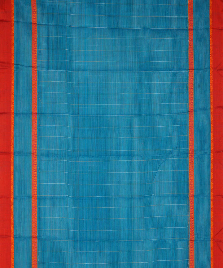 Sky blue red cotton handwoven narayanapet saree