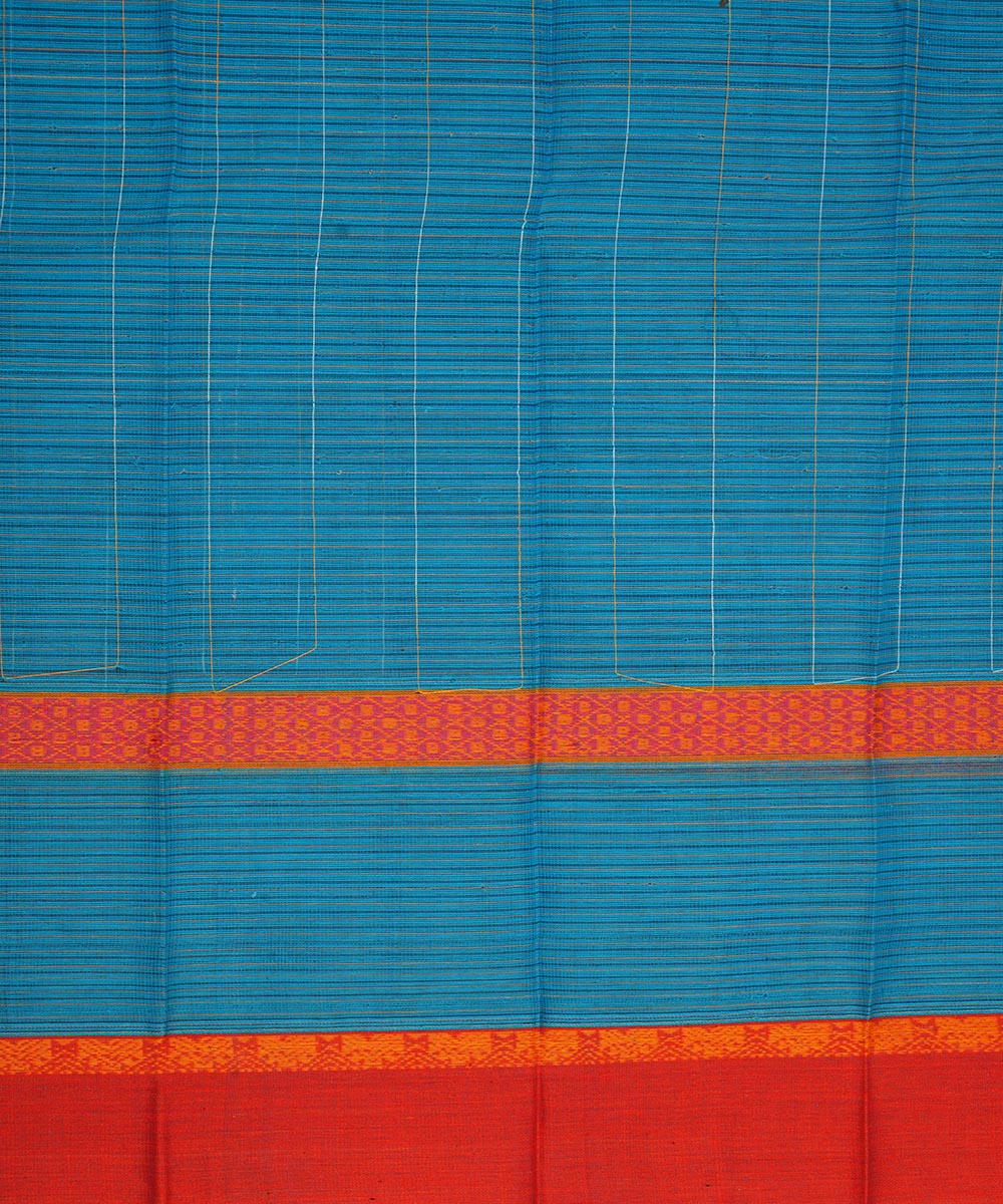 Sky blue red cotton handwoven narayanapet saree