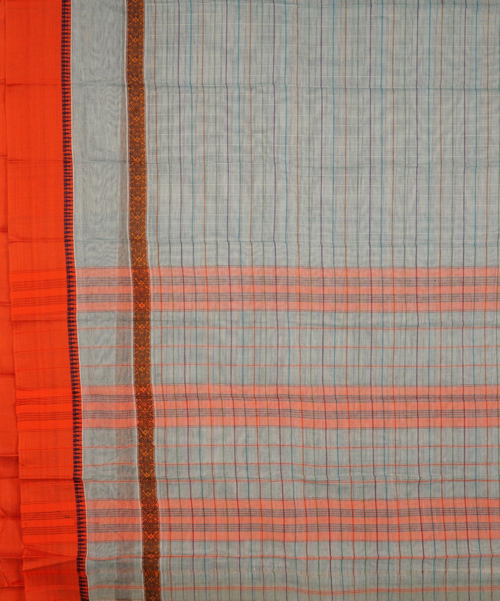 Grey orange cotton handwoven narayanapet saree