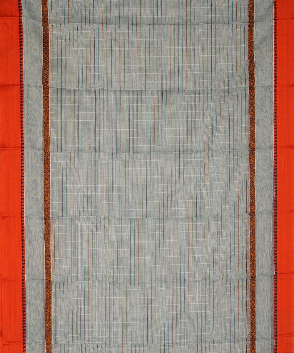 Grey orange cotton handwoven narayanapet saree