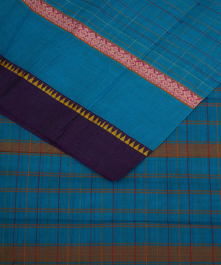 Sky blue and dark blue cotton handwoven narayanapet saree