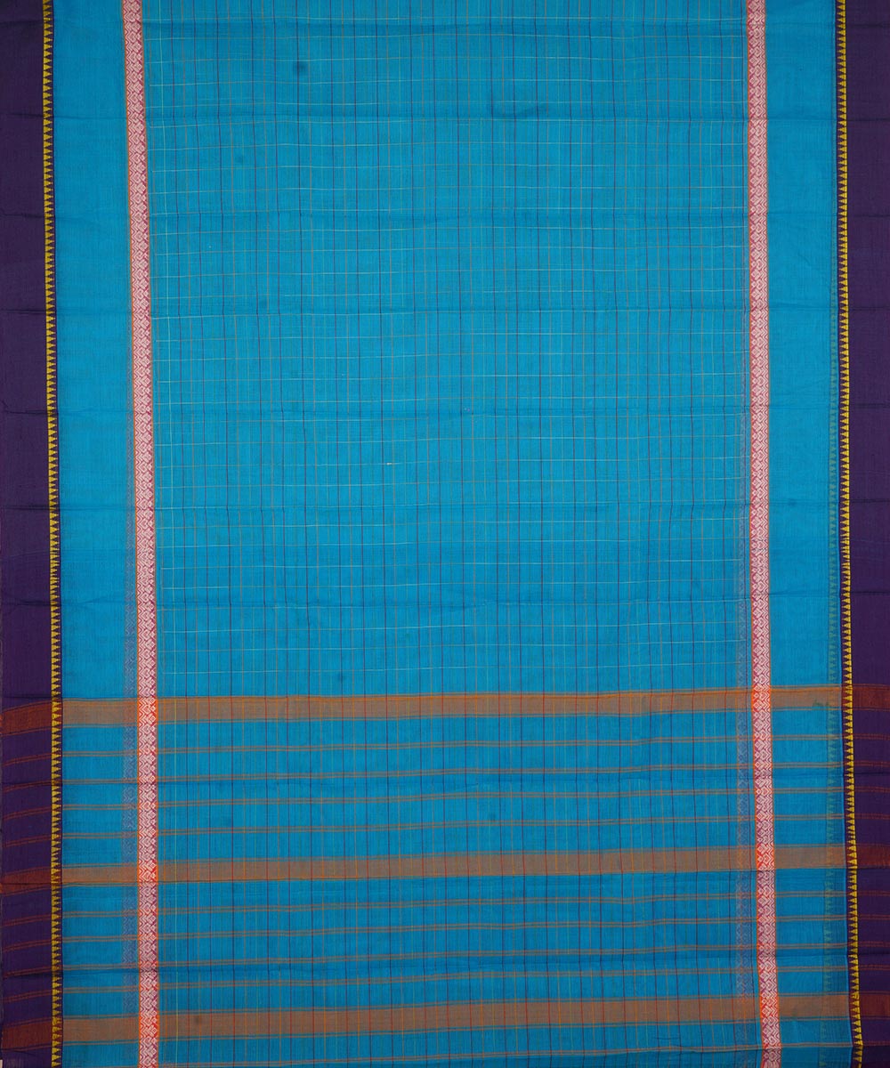 Sky blue and dark blue cotton handwoven narayanapet saree