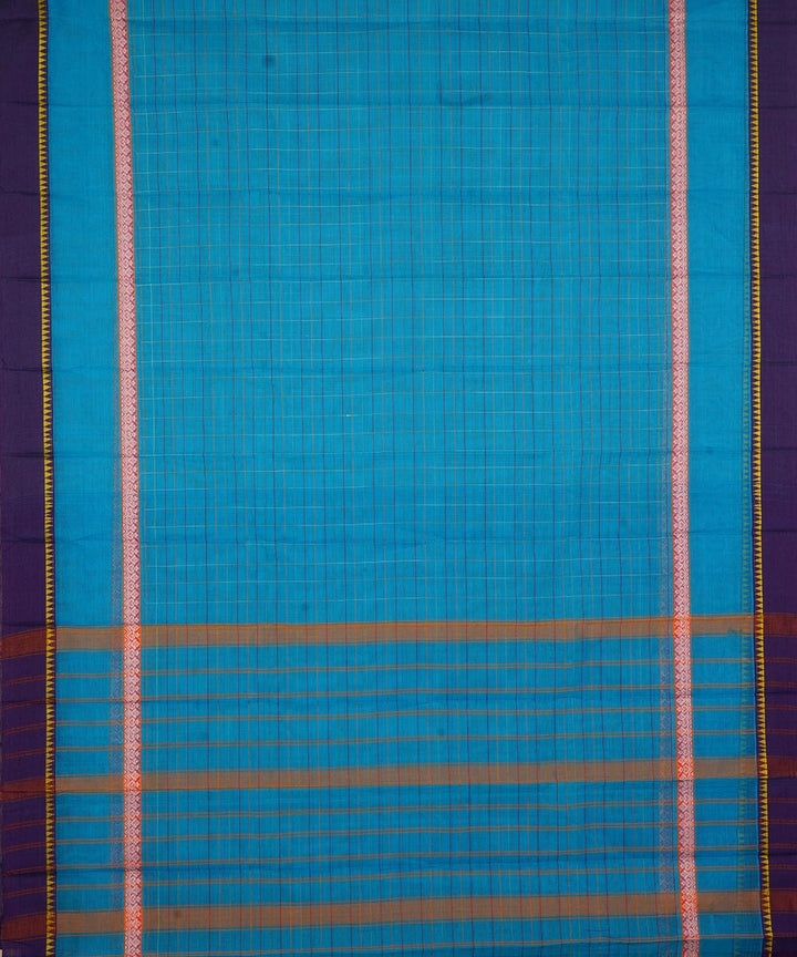 Sky blue and dark blue cotton handwoven narayanapet saree
