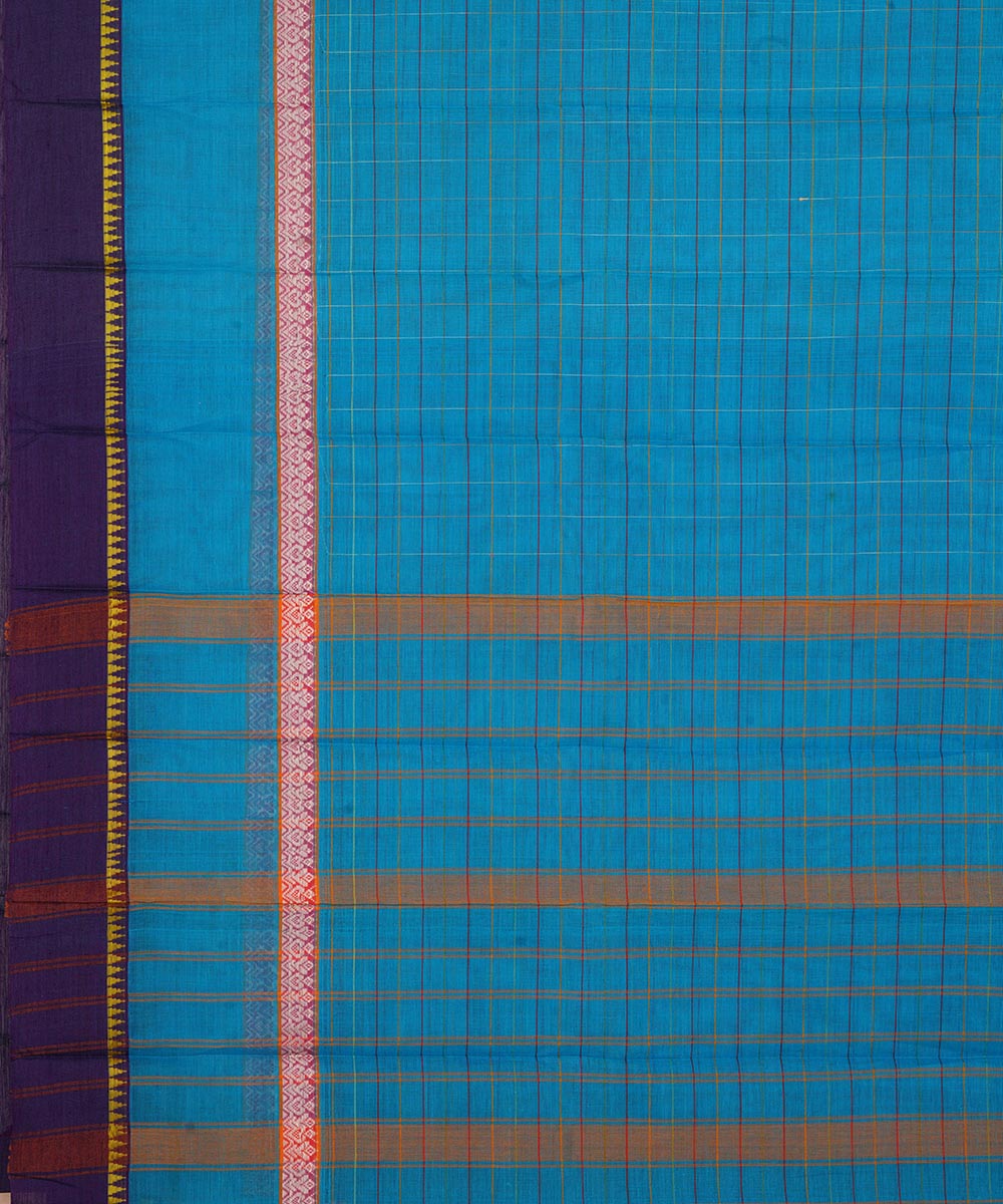 Sky blue and dark blue cotton handwoven narayanapet saree