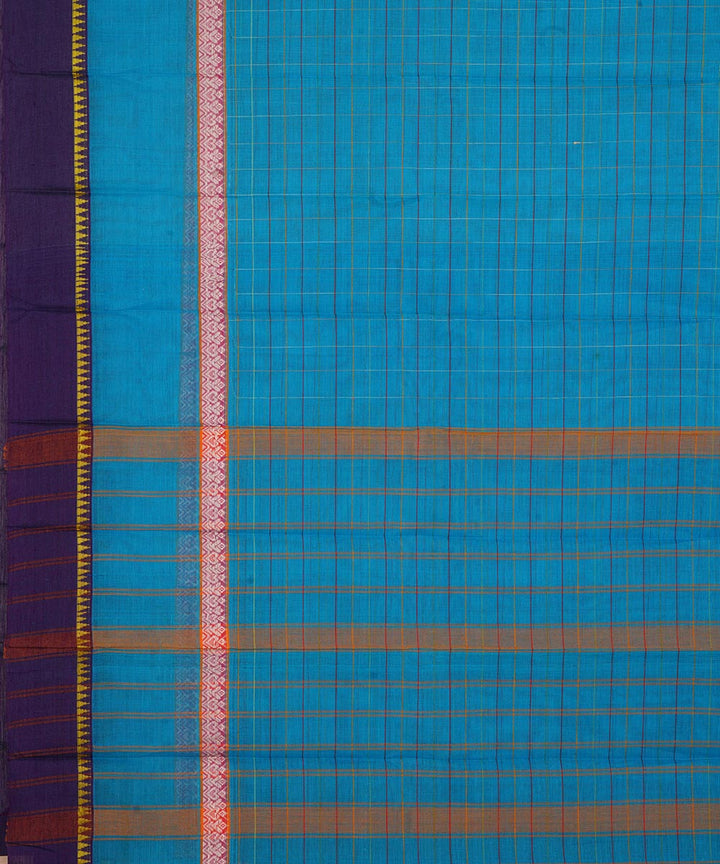 Sky blue and dark blue cotton handwoven narayanapet saree