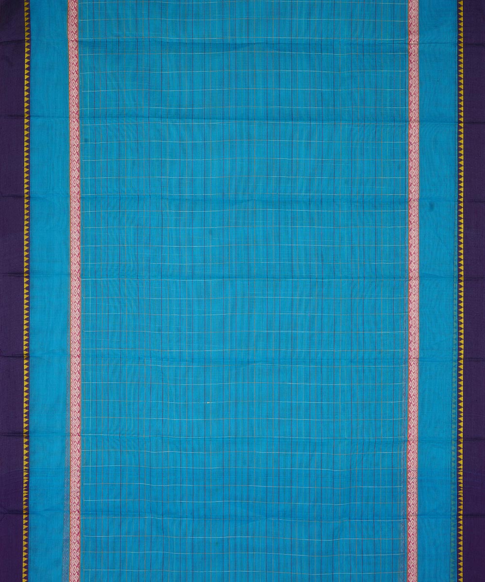 Sky blue and dark blue cotton handwoven narayanapet saree