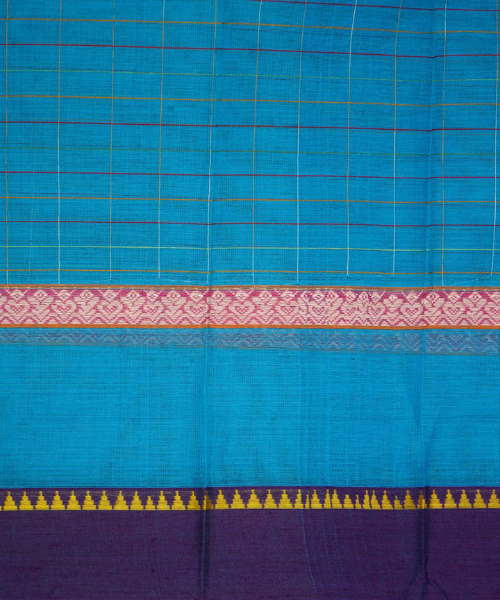 Sky blue and dark blue cotton handwoven narayanapet saree