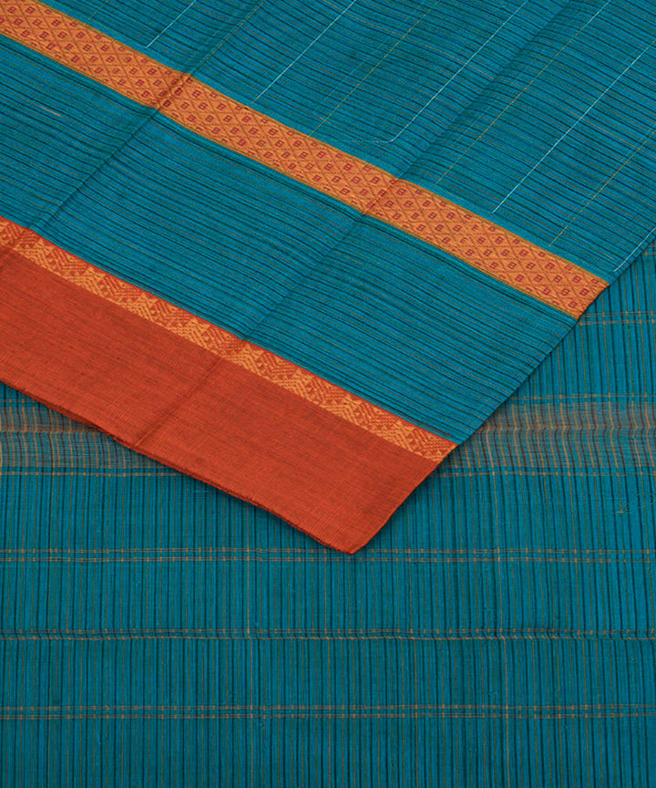 Turquoise orange cotton handwoven narayanapet saree