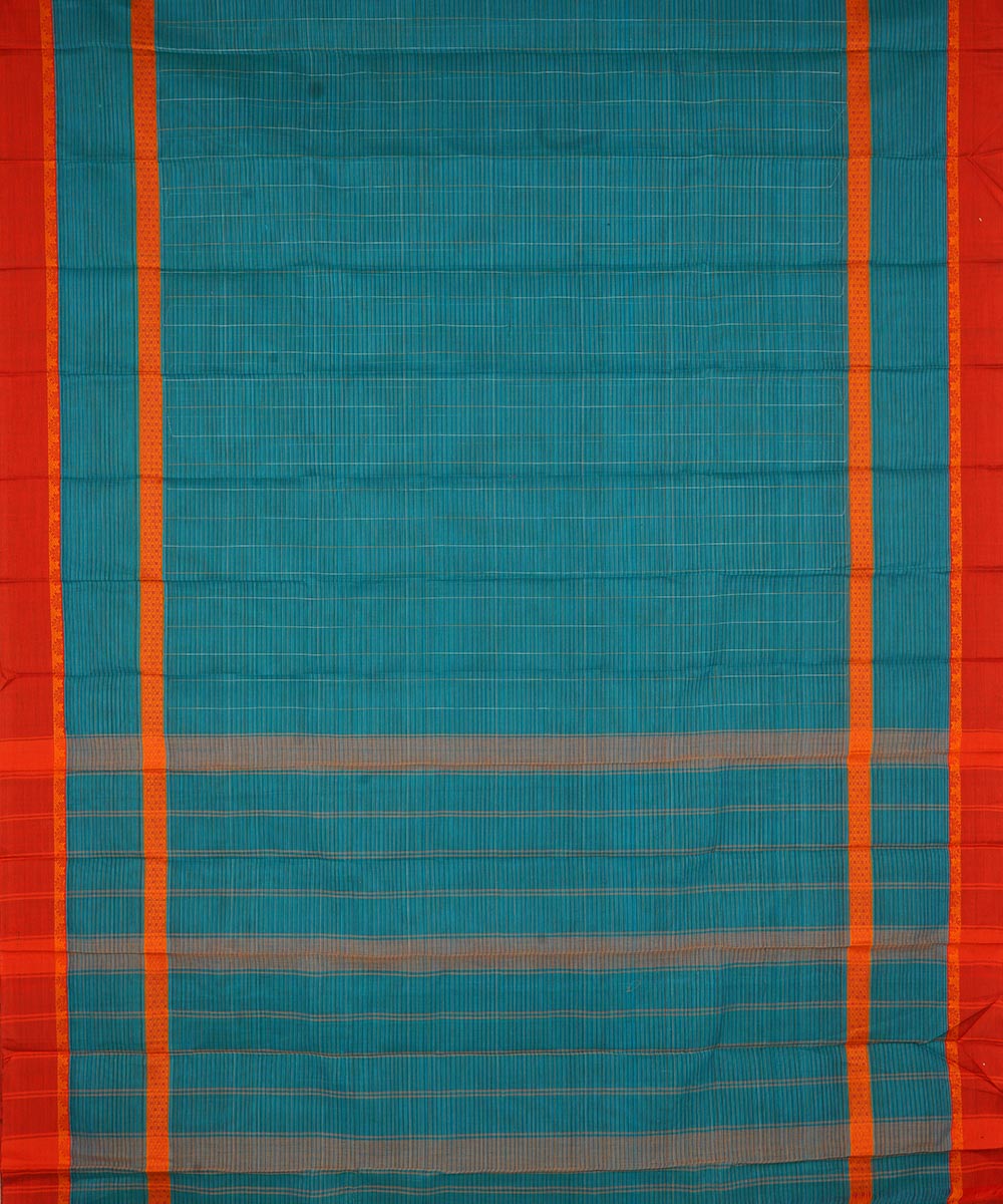 Turquoise orange cotton handwoven narayanapet saree