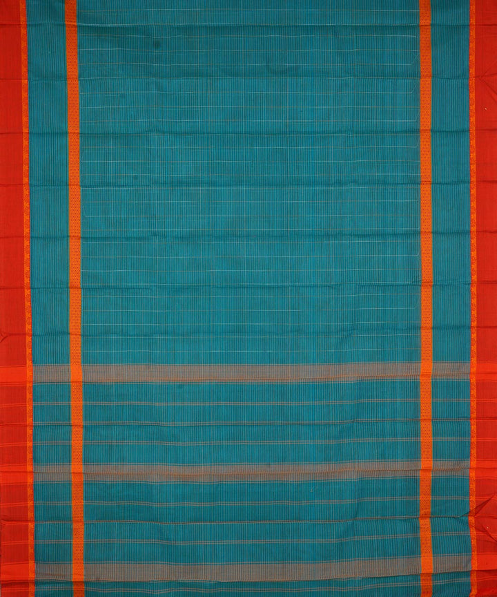 Turquoise orange cotton handwoven narayanapet saree