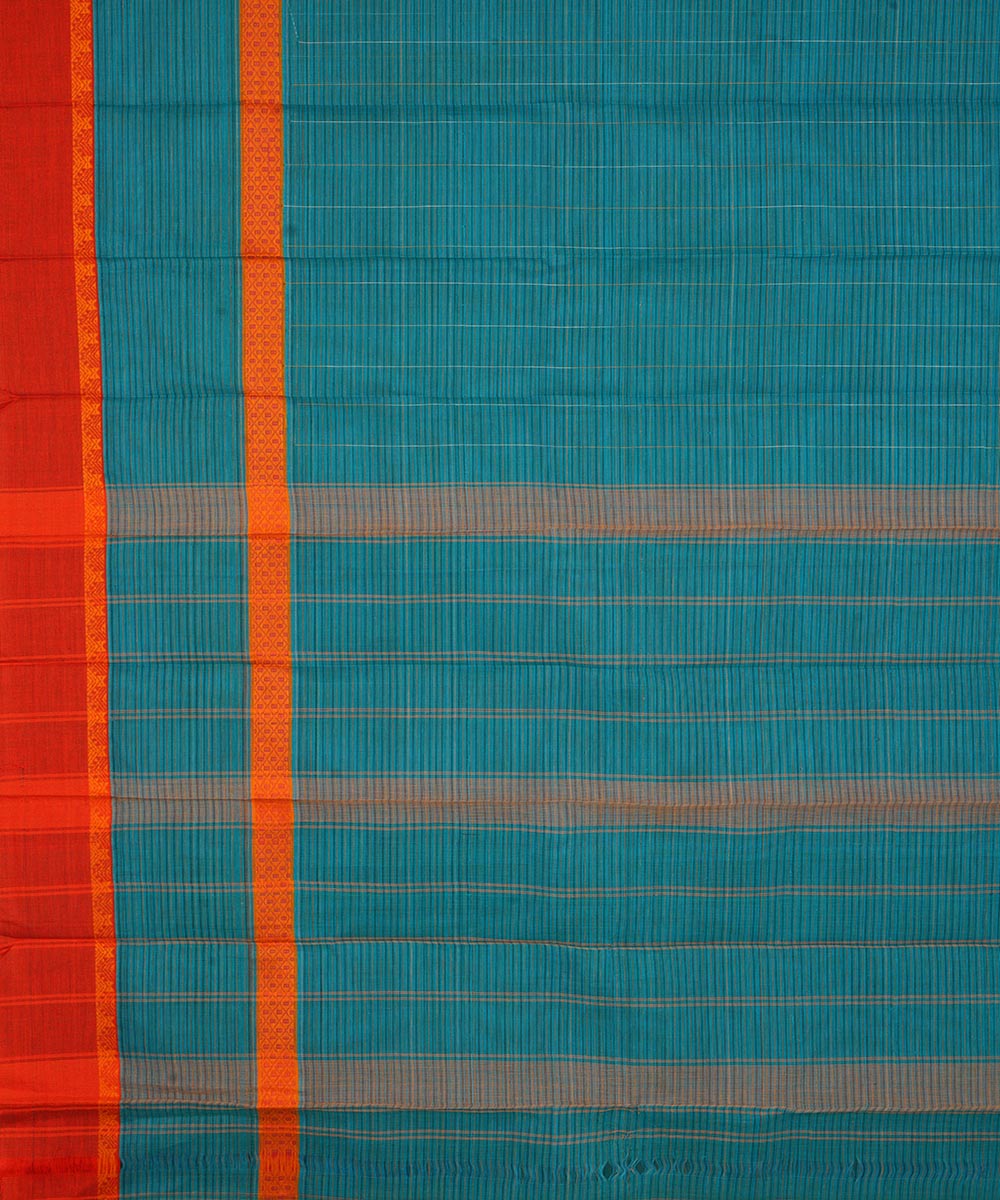 Turquoise orange cotton handwoven narayanapet saree