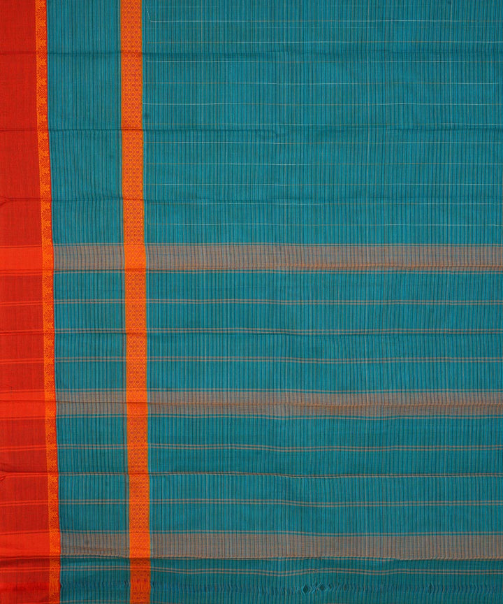 Turquoise orange cotton handwoven narayanapet saree