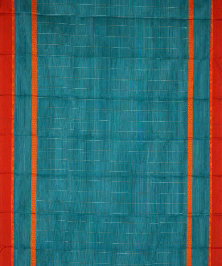 Turquoise orange cotton handwoven narayanapet saree