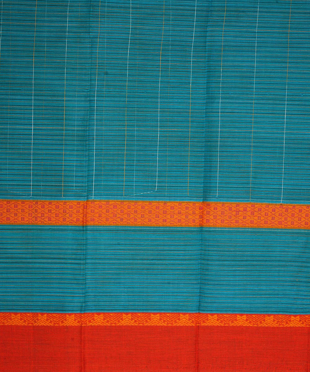 Turquoise orange cotton handwoven narayanapet saree