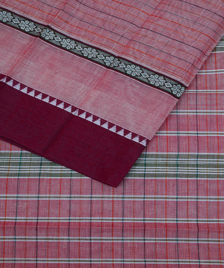 Peach maroon cotton handloom narayanapet saree