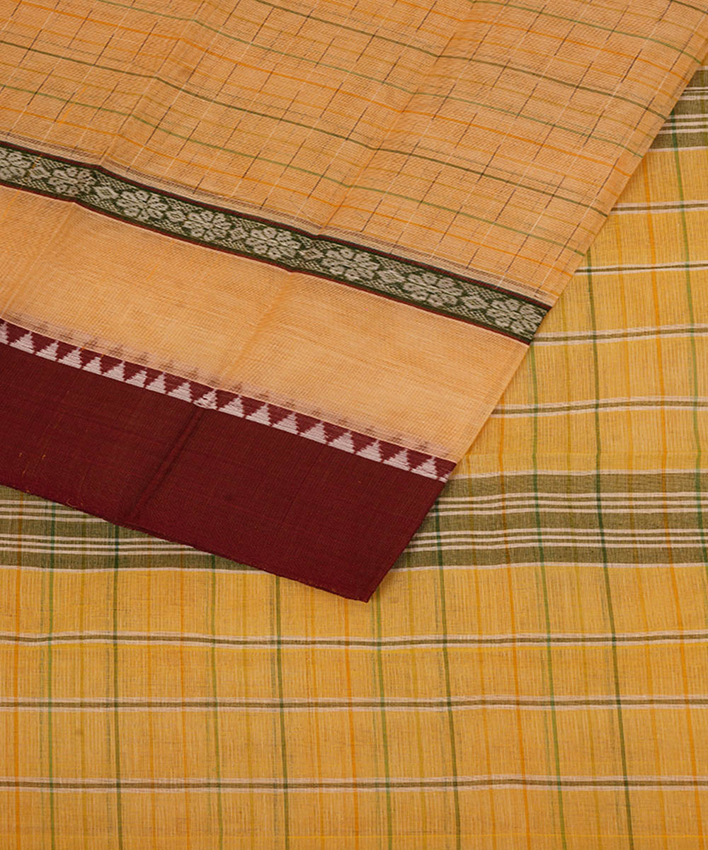 Cream maroon cotton handwoven narayanapet saree