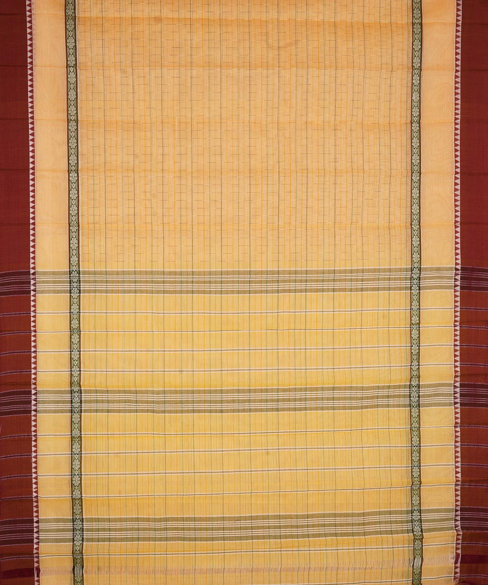 Cream maroon cotton handwoven narayanapet saree