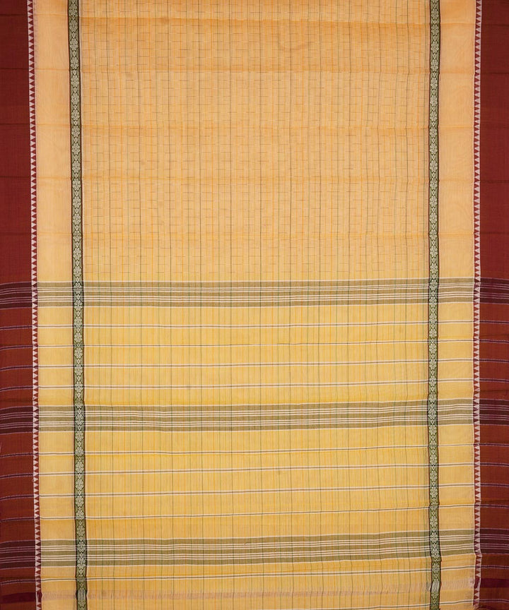 Cream maroon cotton handwoven narayanapet saree