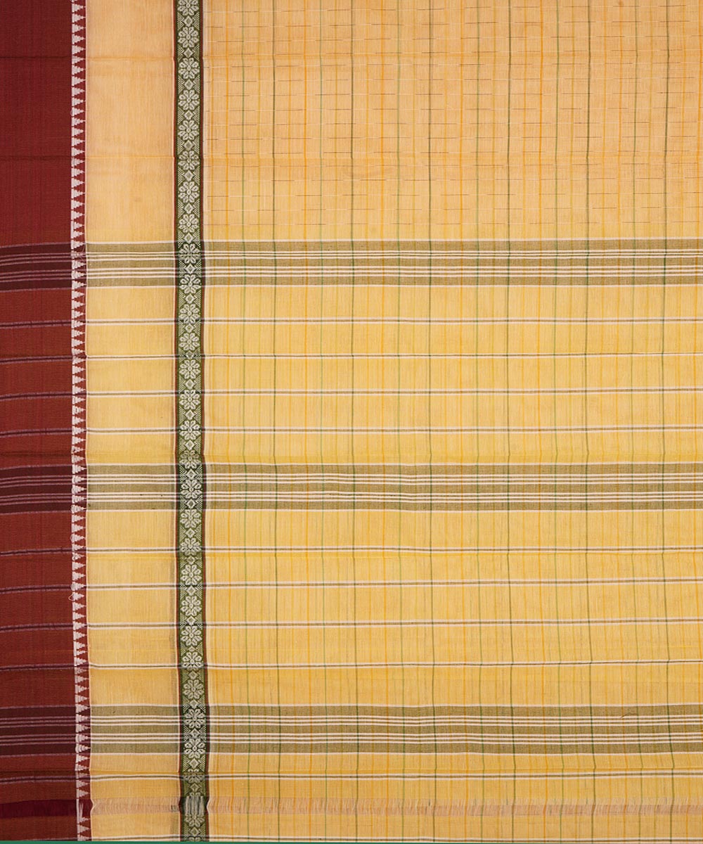 Cream maroon cotton handwoven narayanapet saree