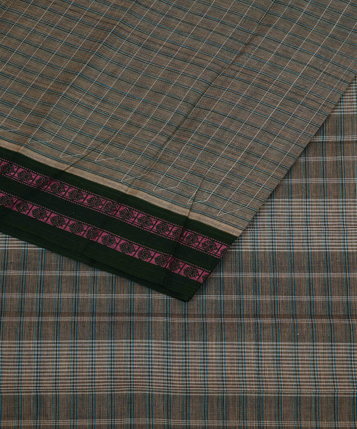 Grey brown cotton handwoven narayanapet saree