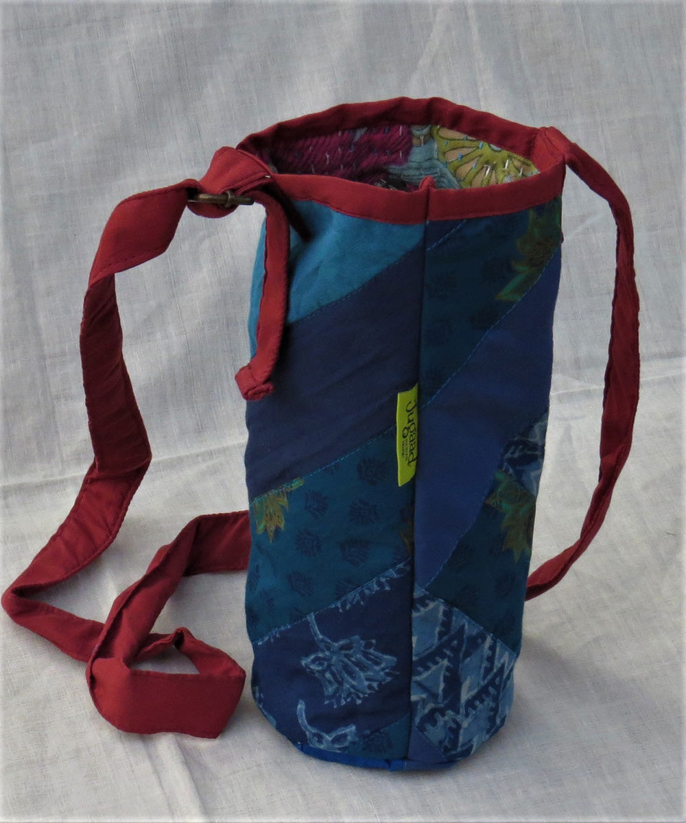 Blue maroon handcrafted cotton bottle bag