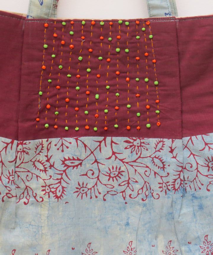 Maroon sky blue handcrafted vegetable dye cotton bag
