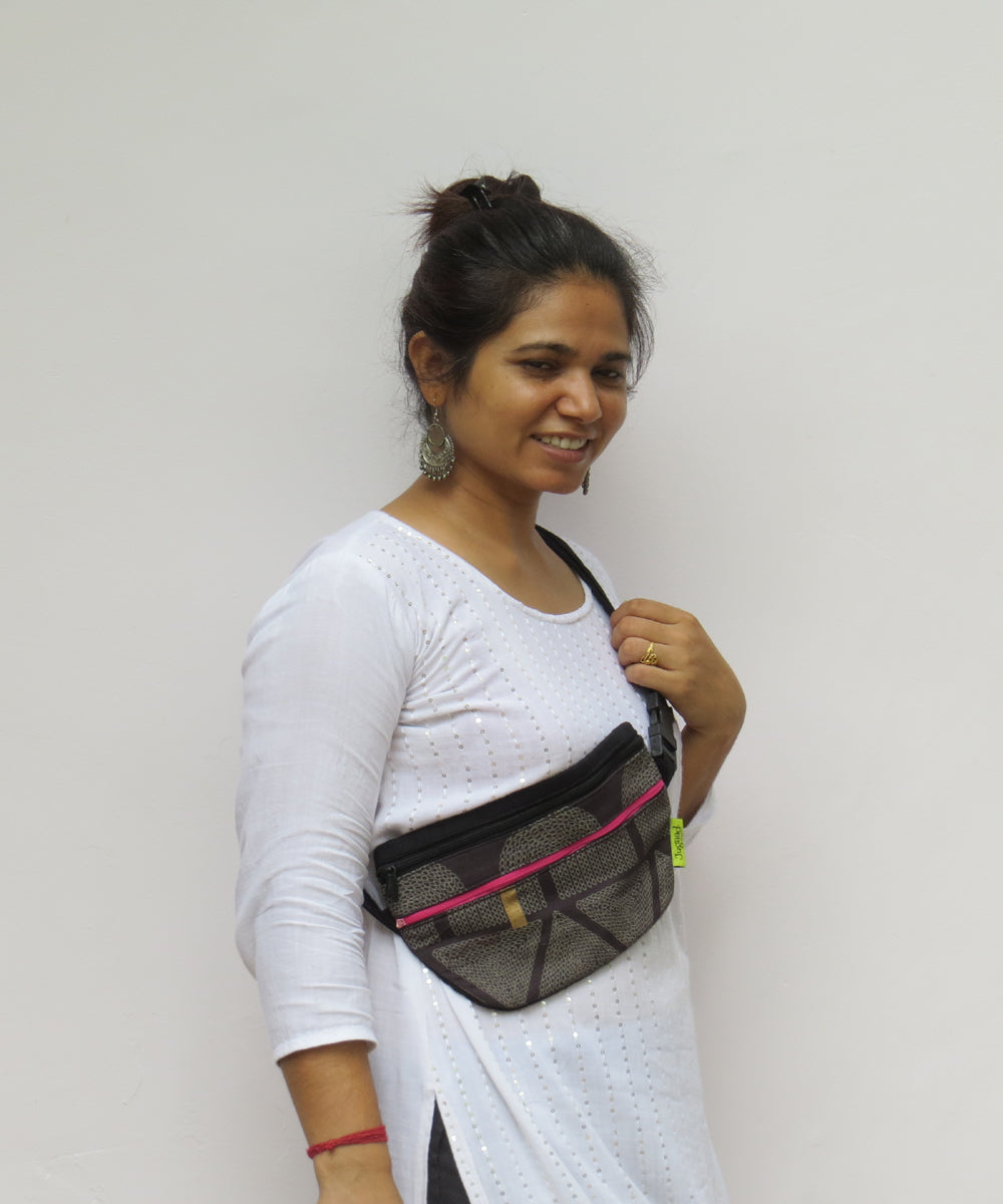 Black grey handcrafted cotton bag