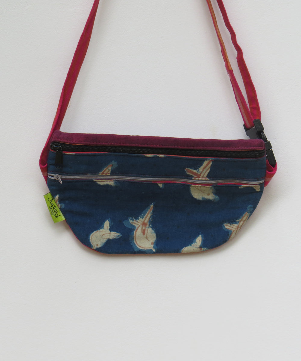 Blue pink handcrafted cotton bag