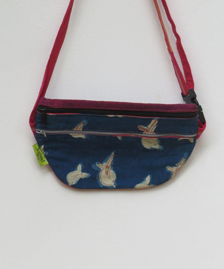 Blue pink handcrafted cotton bag