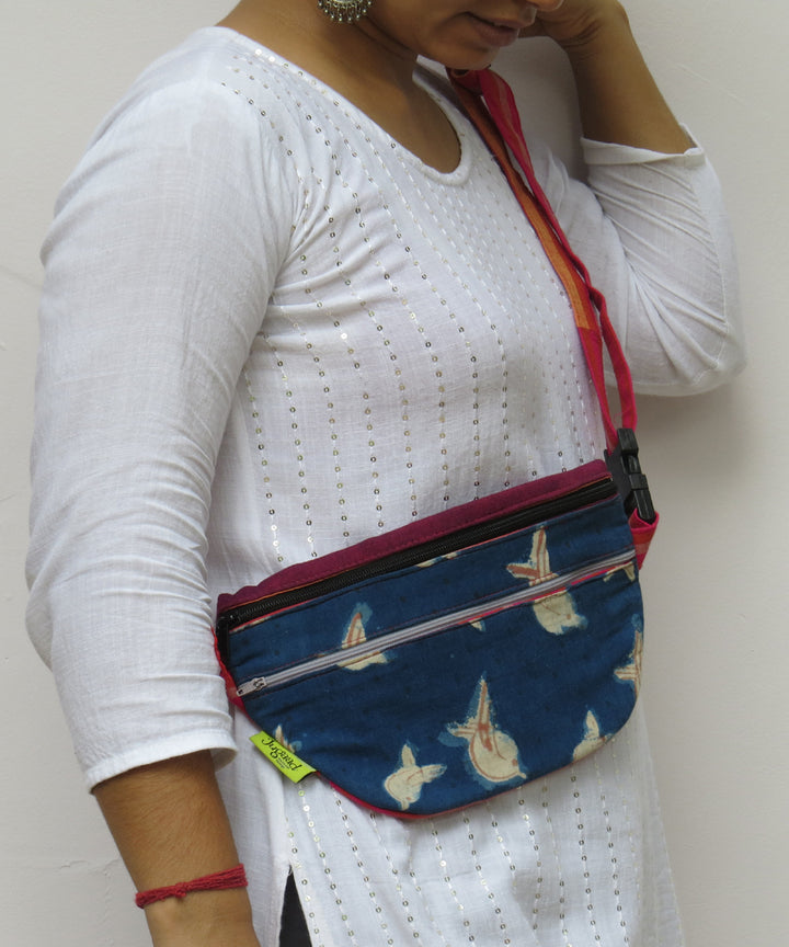 Blue pink handcrafted cotton bag