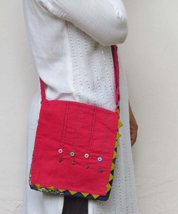 Pink handcrafted cotton sling bag