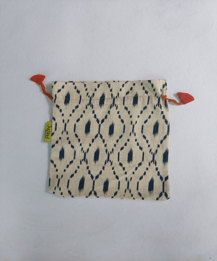 Handcrafted white blue cotton makeup pouch