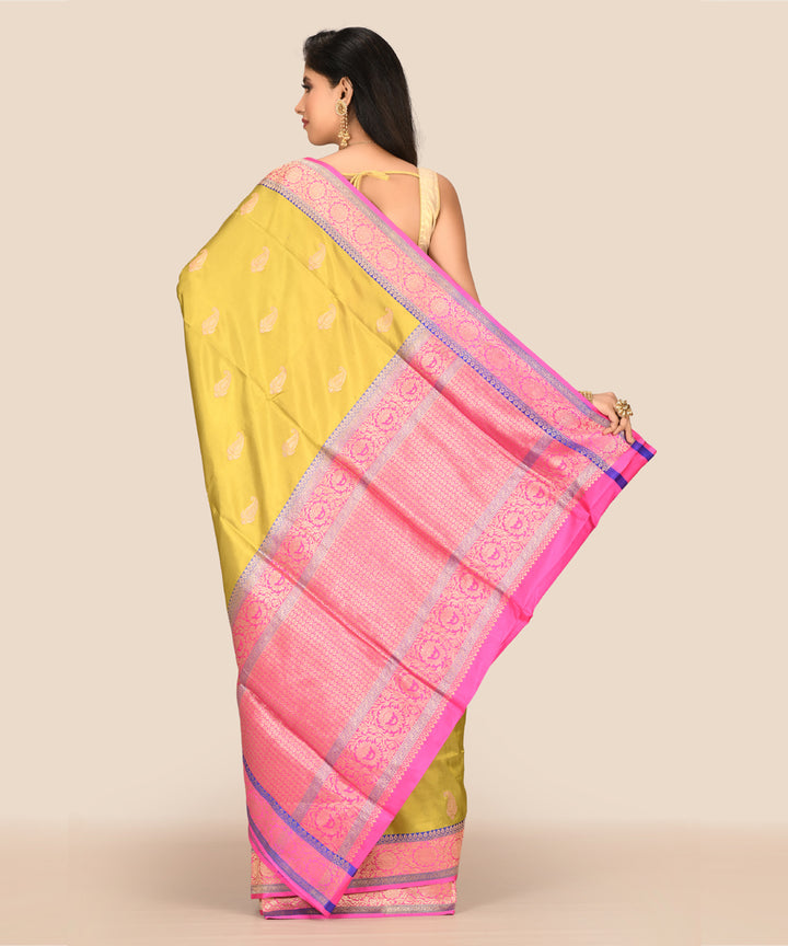 Lime green handwoven banarasi silk saree