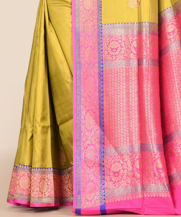 Lime green handwoven banarasi silk saree