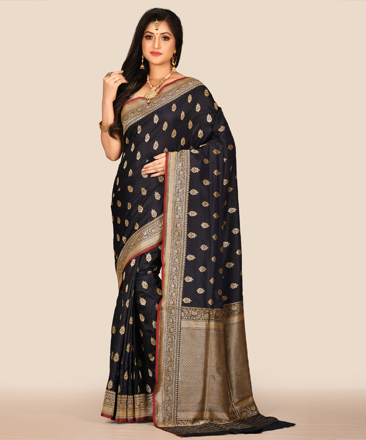 Black handwoven banarasi silk saree