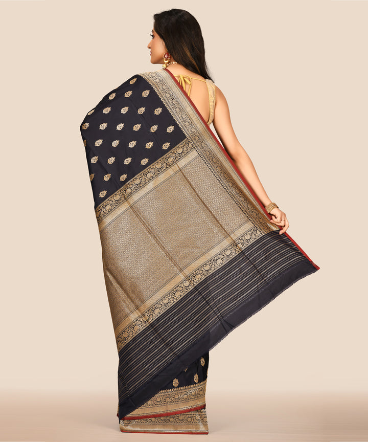 Black handwoven banarasi silk saree